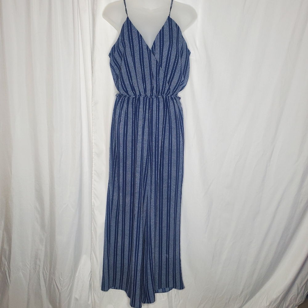 ♤ J for Justify Striped Surplice Jumpsuit Blue with White Stripes Size Medium